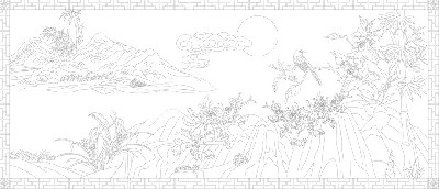 山水風景浮雕雕塑原創(chuàng)手繪設(shè)計稿