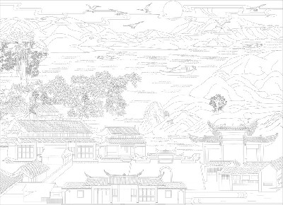 山水風景浮雕雕塑原創(chuàng)手繪設(shè)計稿