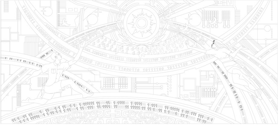 科技創新浮雕雕塑原創手繪設計稿