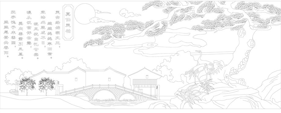 山水風景浮雕雕塑原創(chuàng)手繪設計稿